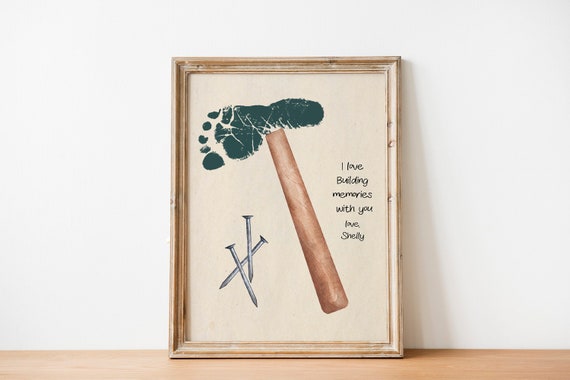 Footprint Handprint Art, Father's Day Gift from child, Personalized Diy Handprint Art, Grandpa Handprint Art, Hammer Handprint Art