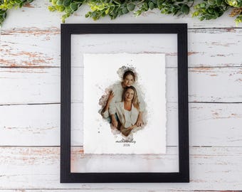 Watercolor Painted Portrait from Photo for Mother's Day Gift, Daughter or Son & Mom, Grandma, Framed Gift for Daughter in Law