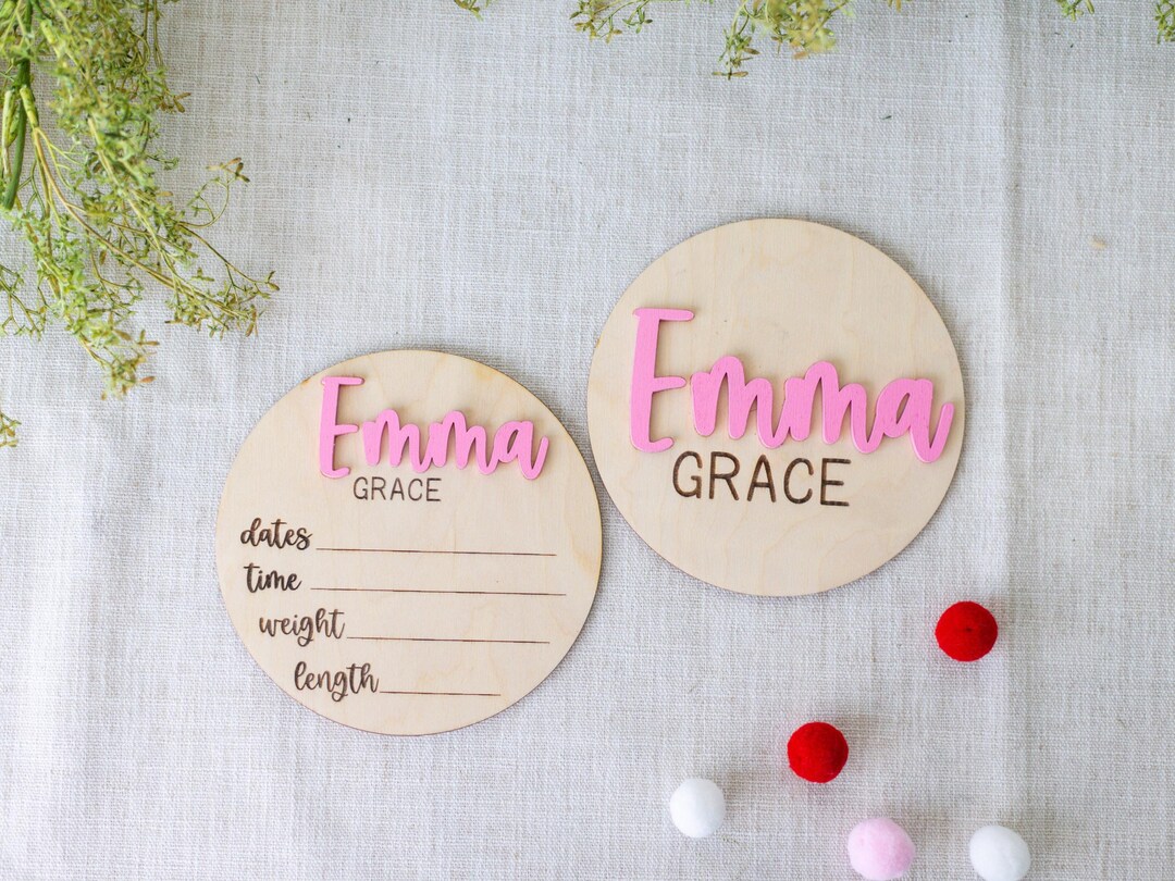 Baby Announcement Sign With Birth Stats Matching Name Plate Wood Sign ...