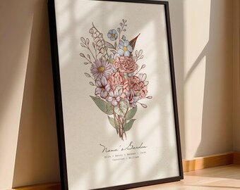 Birth Flower Bouquet Gift Personalized for Grandma Nana or Mom on Mother's Day Gift