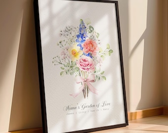 Turn Your Family Into a Beautiful Watercolor Birth Flower Bouquet for a meaningful Mother's Day Gift