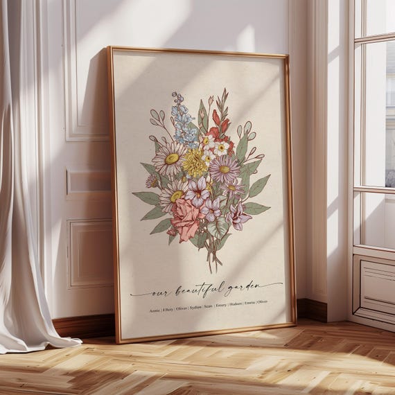Birth Flower Bouquet Personalized Gift Grandma Birthday Mom Birthday Gift  Printable Gift Personalized Garden Print Birth Month Flower Art