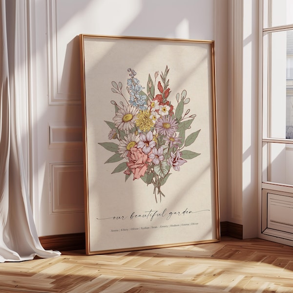 Birth Flower Bouquet Personalized Gift Grandma Birthday Mom Birthday Gift  Printable Gift Personalized Garden Print Birth Month Flower Art