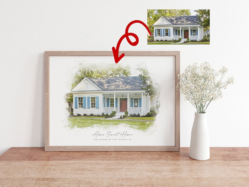 House painting from photo,Custom Home Portrait from photo, Housewarming Gift, First Home Gift, personalized home portrait 1 image 2