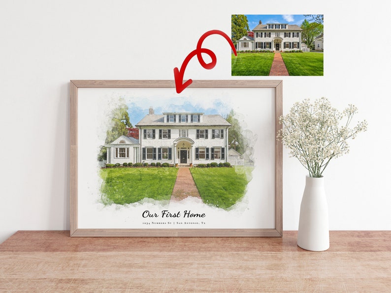 House painting from photo,Custom Home Portrait from photo, Housewarming Gift, First Home Gift, personalized home portrait 1 image 8