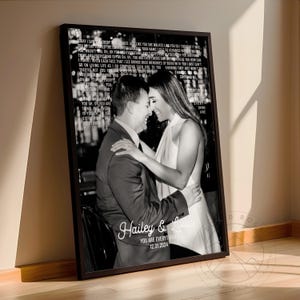 First Dance Song with photo, Wedding Gift Song Lyrics, 1st Anniversary Gift, Gift for Her, One Year Anniversary Gift, Wedding vows wall art