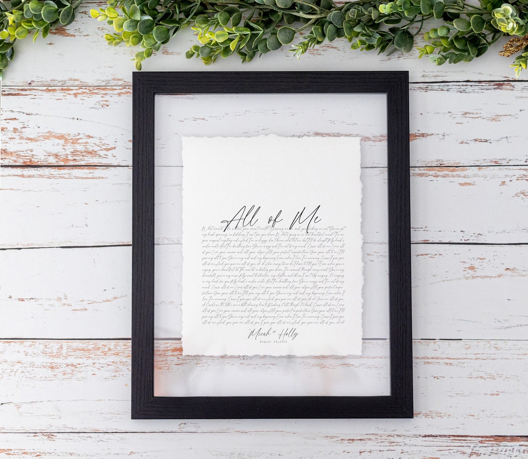 HANDTORN PAPER Custom Wedding Song Print First Dance Song Lyrics Paper ...
