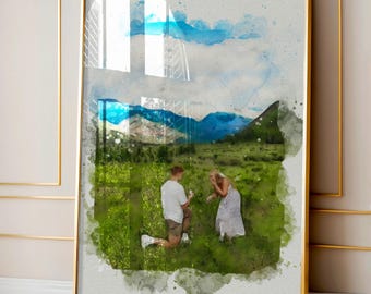 Couple Proposal Portrait, Custom Portrait From Photo, Engagement Gift, Gift for Couples, Anniversary Gift for him, Watercolor Painting