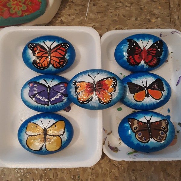 Butterfly painted rocks