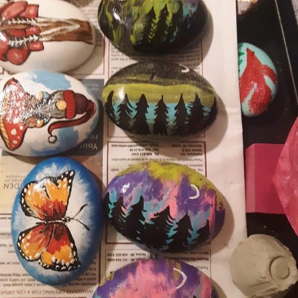 Painted Rock Art Northern Lights Etsy