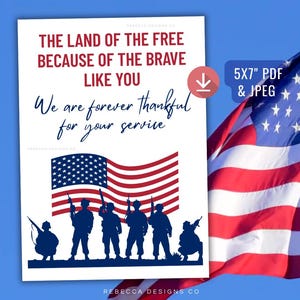 Bedankt Veterans Day Card Memorial Day Card Bedankt voor je service Militair patriottische bedankkaarten Afdrukbaar bedankje soldaat 328