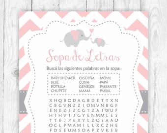 Wordsearch game in spanish baby shower in spanish español juegos baby shower printable espanol sopa de letras juego actividades rosa 105