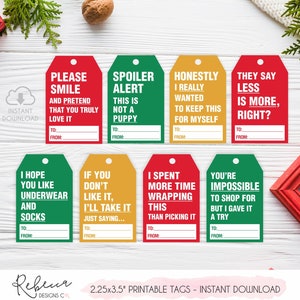Grappige kerstkaartjes Humoristisch kerstcadeau Afdrukbare tags Leuke kerstcadeaukaartjes Tags voor de feestdagen Mean Christmas Tags Eerlijke tags 135