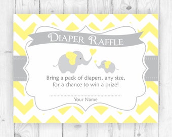 Diaper raffle yellow and gray elephant baby shower card matching elephant diaper raffle tickets diaper tickets diapers insert printable 104