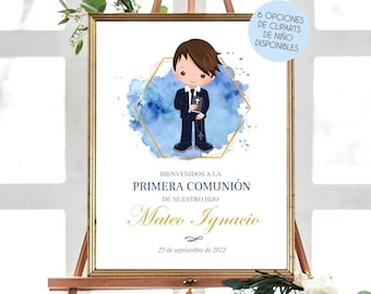 Cartel bienvenida primera comunion editable primera comunion de niño invitacion comunion nino decoracion sign boy communion in spanish 349