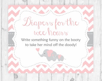 Diaper thoughts pink baby shower game late night diapers game printable Diapers for the Wee Hours baby shower sign elephant baby shower 105