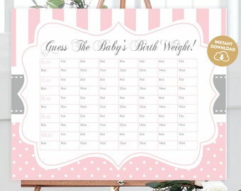 Pink Guess The Baby's Weight Baby Shower Game Guessing Game Girl Baby Shower Office Game Baby Predictions Printable Game Baby Pool Game 124