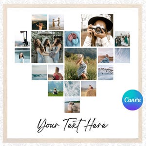 Heart Shape Photo Collage Template Heart Photo Collage Poster DIY Family Photo Collage Birthday Photo Collage Family Photo Art Gift Canva