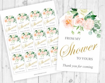 From my shower to yours tags printable favor tags soap tags bridal shower tags baby shower tags peach tags blush tags bath bomb tags 250