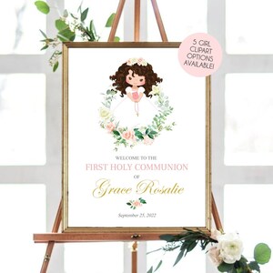 First Communion Sign Communion Decor Communion Welcome Sign Editable Welcome Sign Comunion Niña Girl First Communion Printable Template 250 image 1