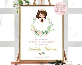 Kartell bienvenida Primera comunion editierbare Primera comunion niña invitacion comunion nina decoracion Fiesta comunion decoracion 250