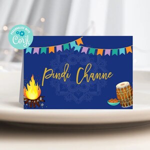 Lohri food tents printable lohri place cards Lohri favor tags editable punjabi celebration Lohri decor First Lohri favor tag lohri party 300