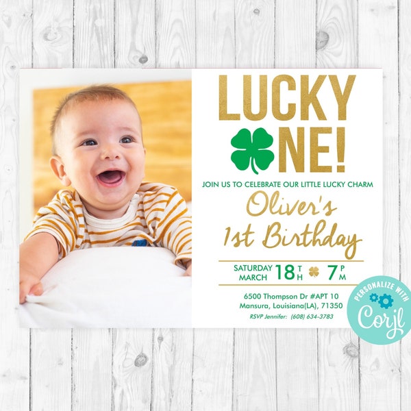 Lucky one first birthday template St patricks birthday invitation st patricks day invite 1st birthday Irish invite boy lucky one invite 235