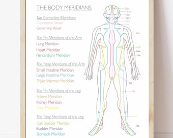 The Body Meridians Printable Poster Acupuncture Chart The 12 Meridians Illustration Chinese Medicine Decor Acupuncture Decor Meridians Sign