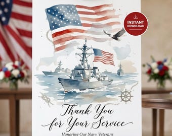 Veterans Day Sign Printable Navy Veterans Sign Thank You For Your Service Navy Veterans Reunion Memorial Day Appreciation Sign Navy Party