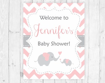 Pink welcome sign baby shower elephant pink chevron welcome sign printable elephant baby sign door baby shower printable welcome sign 105