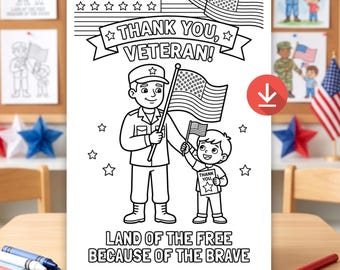 Veterans Day Coloring Card Kids Thank You Activity Memorial Day Card Veterans Day Preschool Activity Sunday School Veterans Coloring Page