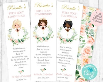 Marcador de Livro para Primeira Comunhão - Lembrancinha Imprimível - Modelo de Marcador de Livro para Primeira Comunhão de Menina - Presentes Personalizados para Primeira Comunhão - 250 unidades