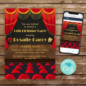 Theater Invitation Broadway Invitation Broadway Birthday Invitation Drama Class Invitation Play Invitation Musical Invitation Printable 281
