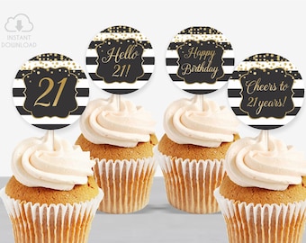 21st birthday cupcake toppers printable birthday toppers gold and black printable black and white party cupcake toppers 21 birthday 231