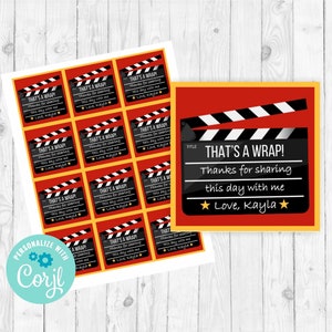 Cinema favor tags movie birthday favor tags red carpet tags printable movie party movie night stickers popcorn gift tags movie clapboard tag