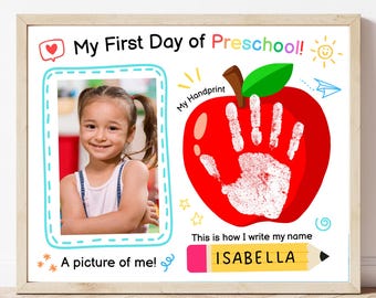 Handafdruk eerste dag kleuterschool knutselen 1e dag Prek activiteit kinderdagverblijf aandenken Terug naar school klasactiviteit handafdruk herinnering fotoboek