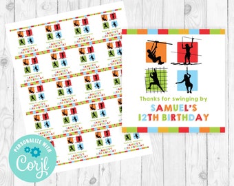 Obstacle Course Stickers Printable Ropes Course Favor Tags Zipline Template Birthday Obstacle Course Tag Invitation Boy Zipline Birthday 303