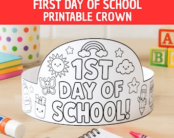 Papieren kroon voor de eerste schooldag, kleurplaat voor groep 1, knutselactiviteit, leuke knutsel voor de eerste schooldag, hoofdband, papieren hoedje sjabloon.