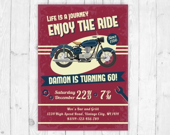 Motorcycle Invitation Motorbike Birthday Printable Enjoy The Ride Invitation Roadtrip Invitation Man Retro Birthday Party Chopper Party Man