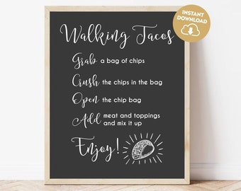 Taco Bar Sign Graduation Tacos Sign Printable Walking Tacos Sign Party Fiesta Sign Chalkboard Sign Tacos 5 de Mayo Sign Birthday Tacos Table