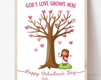 Christian Kids Valentine’s Day Craft Christian Fingerprint Craft Sunday School Bible Tree Activity Printable Church Valentine Craft for Kids