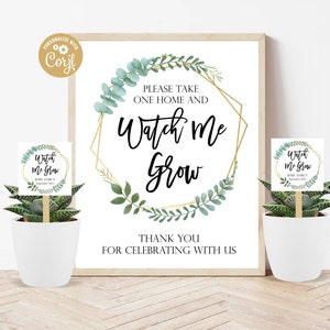 Watch me grow tags and sign set greenery baby shower baby in bloom tags succulent favors editable greenery stickers baby shower tags 323