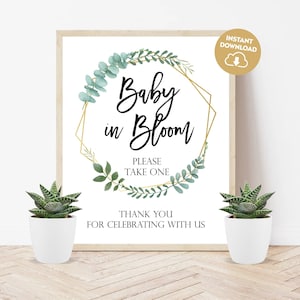 Baby in bloom sign stampabile succulente favors baby shower sign verde sign semi favors sign eucalipto baby shower plant favors sign 323