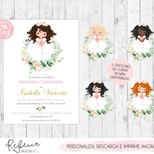 Invitacion de comunion de niña imprimible fiesta primera comunion nina invitacion rosa first communion girl in spanish comunion español 250