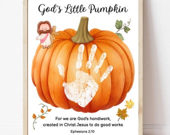 Halloween Christian Handprint God's Little Pumpkin Craft Church Bible Verse Fall Sunday School Religious Keepsake Kids Preschool Activity