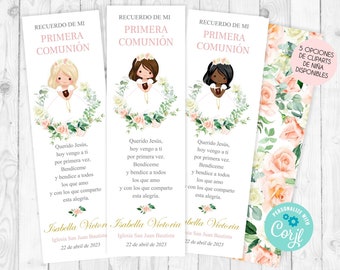 Señalador comunión tarjeta comunion niña editable recuerdo primera comunion niña invitacion first communion girl spanish bookmark favor 250