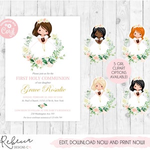 Girl first communion invitation printable pink communion invite girl confirmation invitation communion party communion editable template 250