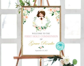 First communion welcome sign editable welcome sign first communion decor cartel comunion niña guestbook girl first communion printables 250