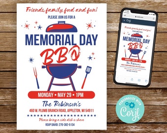 Memorial Day Einladung Printable Memorial Day BBQ Einladung Memorial Day Party Flyer Digital Invite Memorial Day Block Party Zeichen 4. Juli