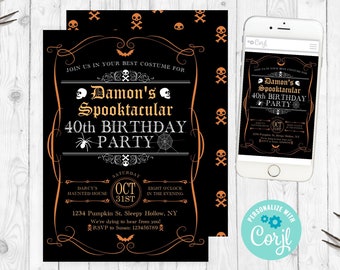 Birthday halloween invitation editable halloween invite halloween birthday template halloween phone invitation mobile invitation invites 133
